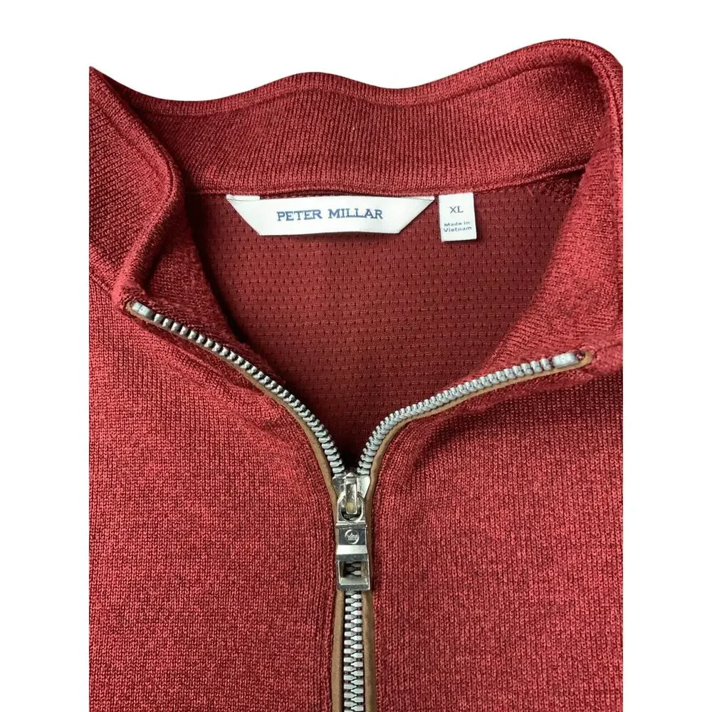 Peter Millar Crown Sweater Fleece Quarter Zip Mens XL Currant Red Pullover Dad